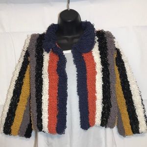 Cleobella Shag Multicolor Handmade Striped Jacket Size Small Open Front Style